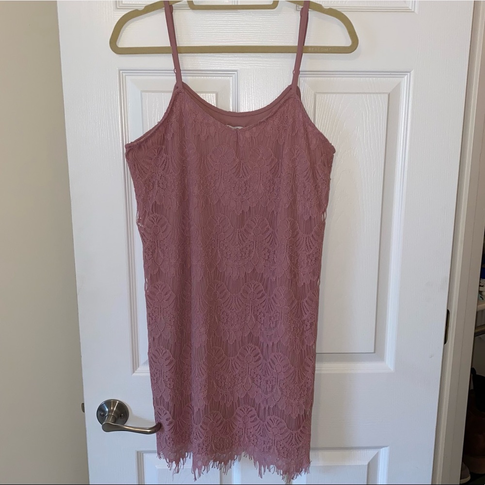 Pink lace mini dress spaghetti strap size L